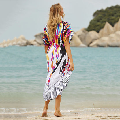 Women’s Maxi Kaftan with trendy watercolor pattern and elegant lacing Ivyshape