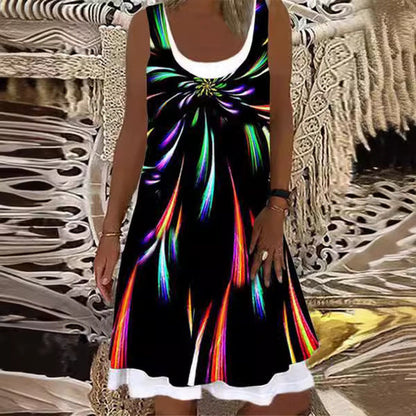 Women's Floral Print Sleeveless Beach Dress Ivyshape