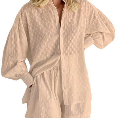Ladies two-piece set with airy blouse and comfortable shorts Ivyshape