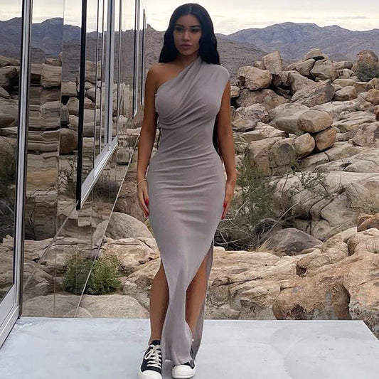Women asymmetrical slit maxi dress Ivyshape
