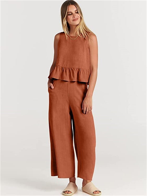 Women's casual jumper with voluminous ruffle hem and wide leg Ivyshape