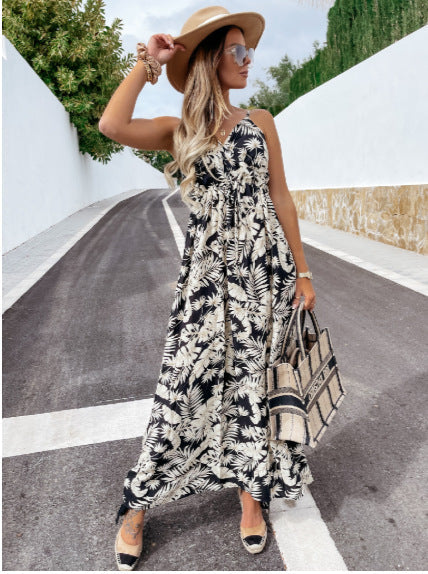 Ladies Maxi Dress with sophisticated floral pattern and elastic top Ivyshape