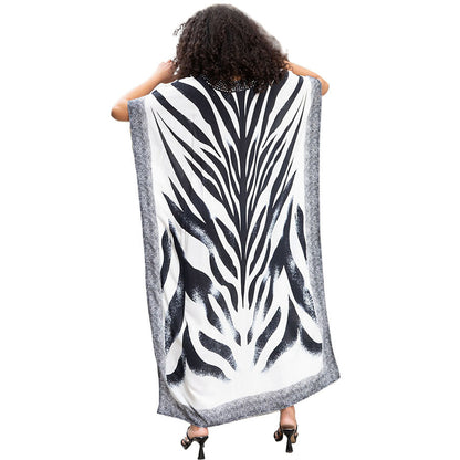 Women's elegant kaftan with artistic zebra pattern Ivyshape