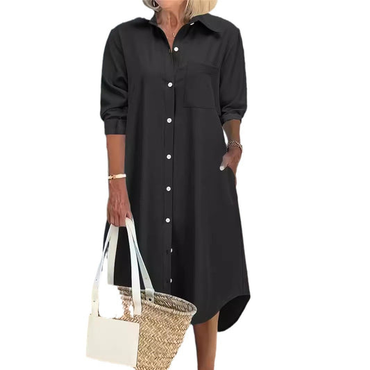 Women Classic Button-up Shirt Dress Ivyshape