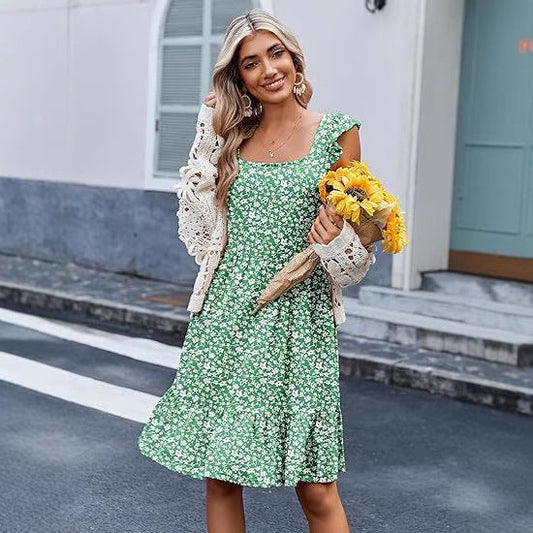 Women Floral Tiered Midi Dress Ivyshape