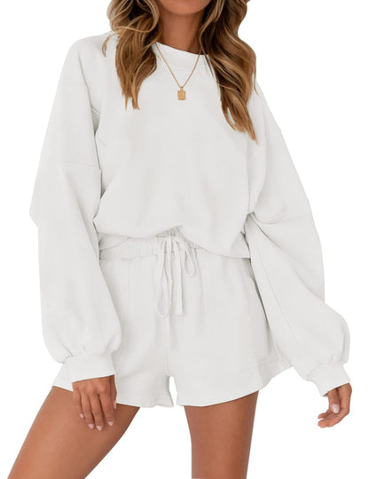 Women's Casual Sports Set with Loose Sweatshirt and Shorts Ivyshape