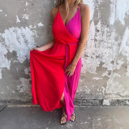 Women Halter Maxi Dress with Asymmetric Hem Ivyshape
