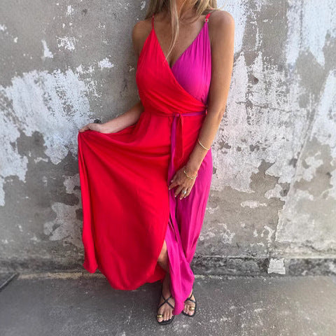 Women Halter Maxi Dress with Asymmetric Hem Ivyshape