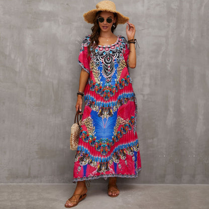 Ladies kaftan dress with majestic animal motif and side slits Ivyshape