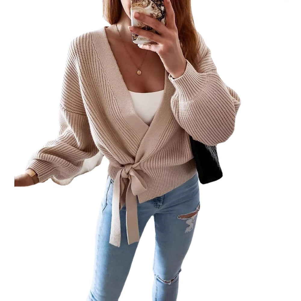 Women’s cardigan with a loose fit and trendy tie belt Ivyshape