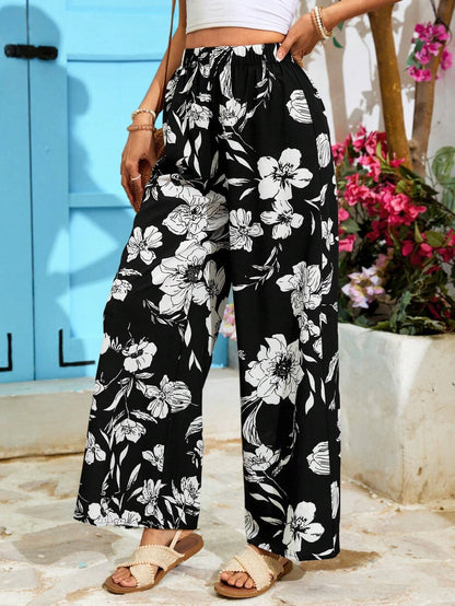 Ladies Floral Wide Pants Ivyshape