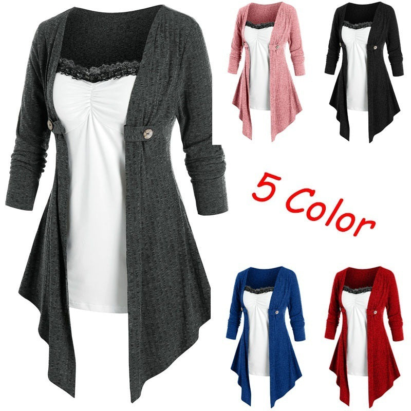 Women Open Cardigan with Asymmetrical Hem and Button Detail Ivyshape