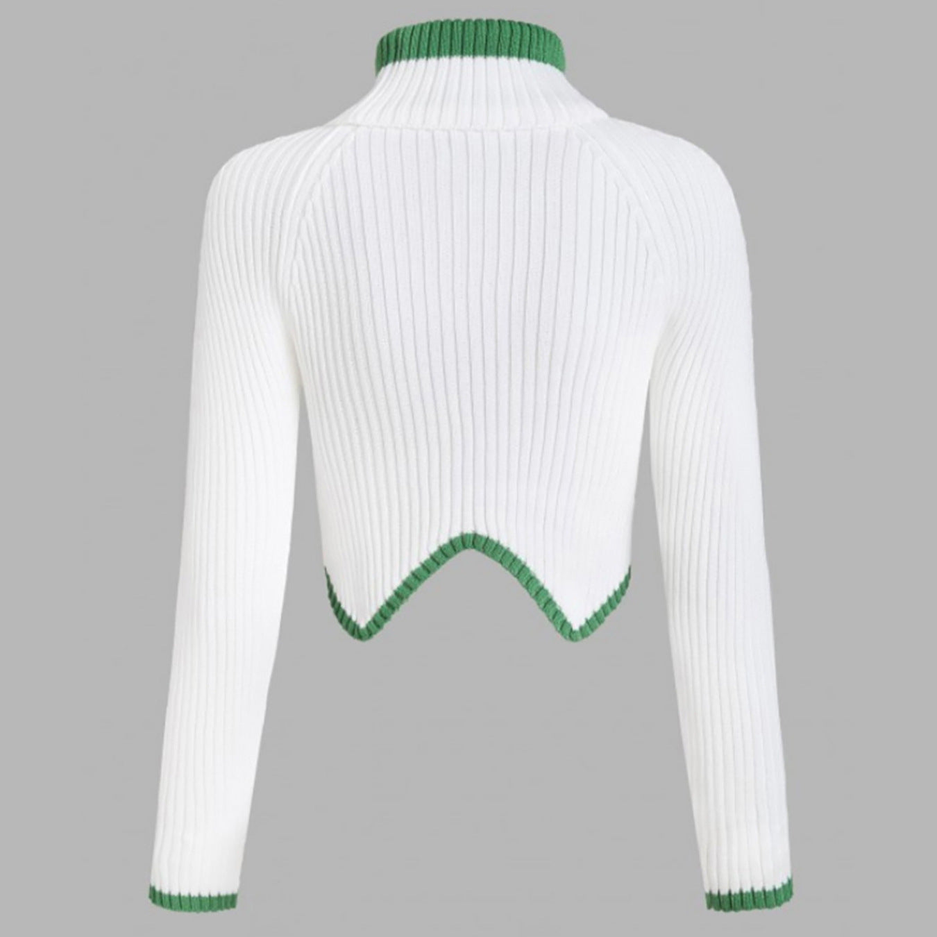 Women cropped knit sweater with high collar and contrast hem Ivyshape