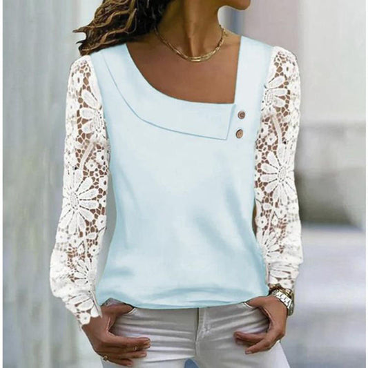 Women’s fashionable top with elegant lace details and button design Ivyshape