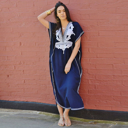 Women's Elegant Beach Kaftan with Intricate Embroidery Ivyshape