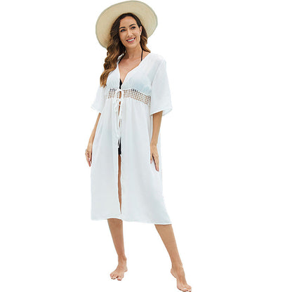 Ladies elegant beach robe with side slit and wide cut Ivyshape