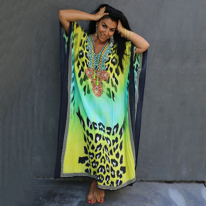 Ladies Maxi Kaftan with exotic pattern mix and elegant V-neck Ivyshape