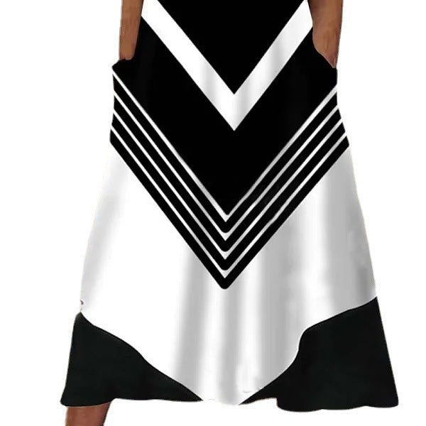 Women's trendy dress with V-neckline and striped pattern Ivyshape