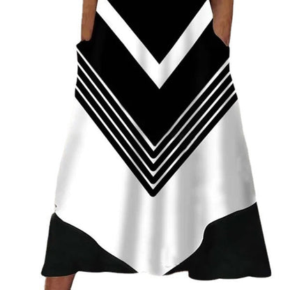 Women's trendy dress with V-neckline and striped pattern Ivyshape