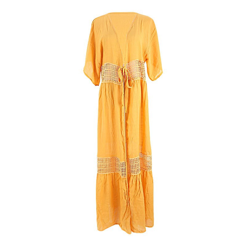 Ladies elegant beach robe with intricate crochet and lace details Ivyshape