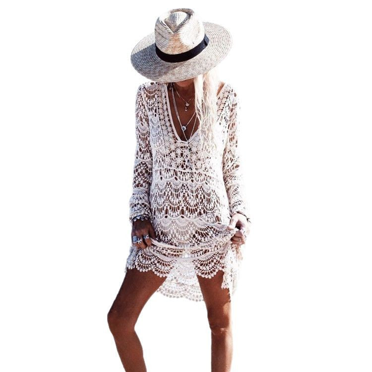 Women's Crochet Beach Dress with Elegant Off-the-Shoulder Silhouette Ivyshape