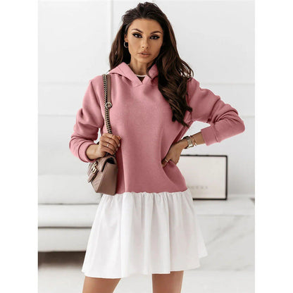 Ladies Hooded Dress with Ruffled Hem and Casual Cut Ivyshape