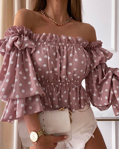 Women's Off-Shoulder Blouse with Voluminous Sleeves and Floral Pattern Ivyshape