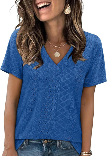 Women V-Neck Lace Detail Top Ivyshape