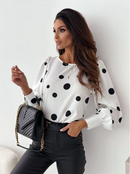 Women's blouse with dots and elegant puff sleeves Ivyshape