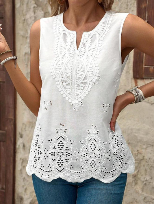 Women's sleeveless top with intricate lace embroidery Ivyshape