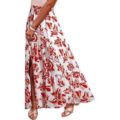 Women's Bohemian Floral Tiered Dress Maxi Skirt Ivyshape
