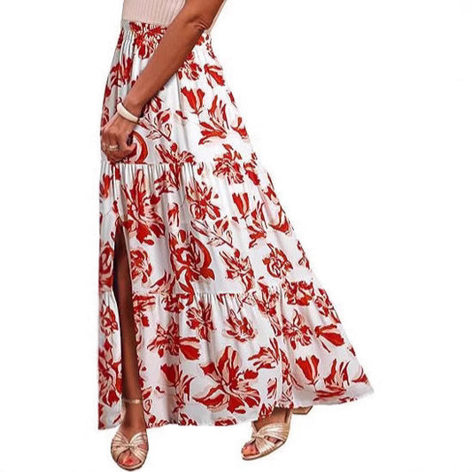 Women's Bohemian Floral Tiered Dress Maxi Skirt Ivyshape
