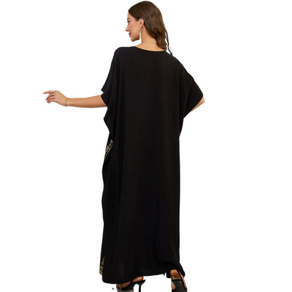 Ladies luxurious kaftan robe with elaborate embroidery and side slits Ivyshape