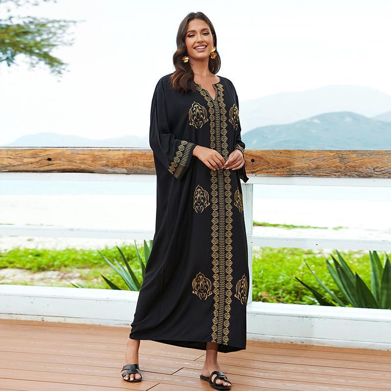 Women's long beach robe with elaborate embroidery Ivyshape
