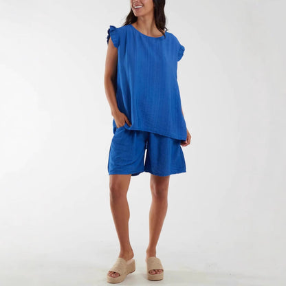 Women's Relaxed Fit Ruffle Sleeve Two-Piece Set Ivyshape