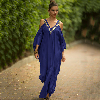 Women's Kaftan with deep V-neckline and elegant jewelry details Ivyshape