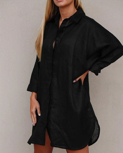 Ladies airy linen shirt dress Ivyshape
