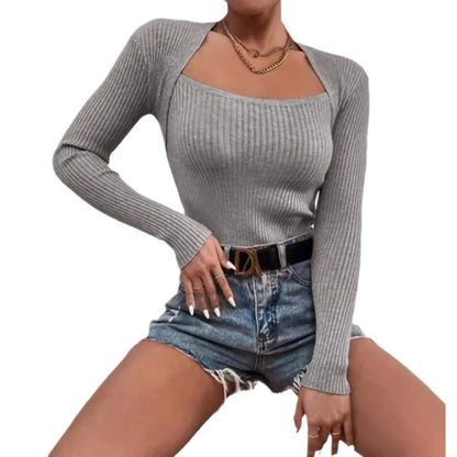 Ladies form-fitting ribbed top with long sleeves Ivyshape