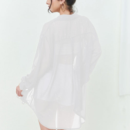 Women's Sheer Sparkling Cover-Up Blouse Ivyshape