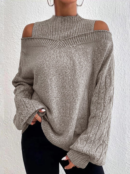 Women's fashionable sweater with off-shoulder design and textured knit Ivyshape