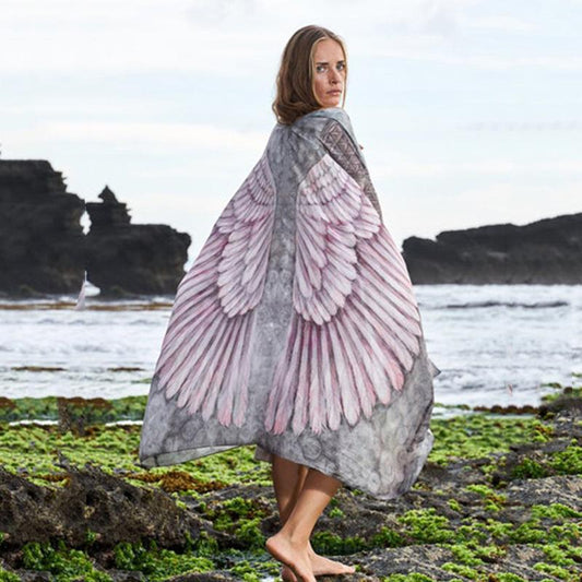 Women's Beach Cloak with Artistic Wings Design Ivyshape