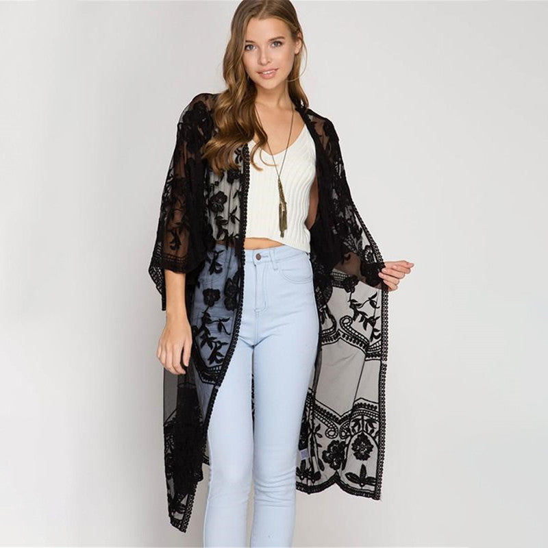 Ladies Elegant Crochet Kimono with Floral Details Ivyshape