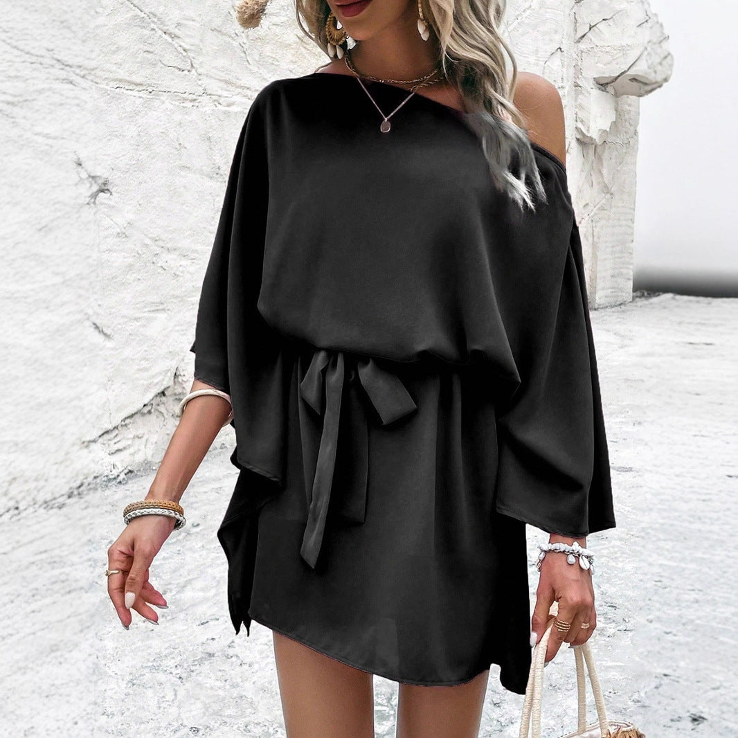 Women’s casual wrap dress with asymmetrical design and waist belt Ivyshape