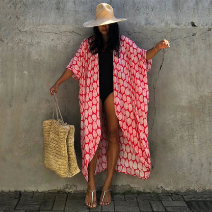 Women's Beach Kimono with Airy Cut and Festive Leaf Design Ivyshape