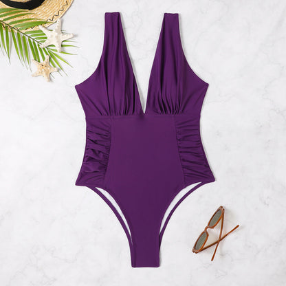 Women's One-Piece Swimsuit with Deep V-Neck and Gathering Ivyshape