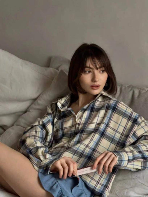 Women Casual Checked Overshirt Jacket Ivyshape
