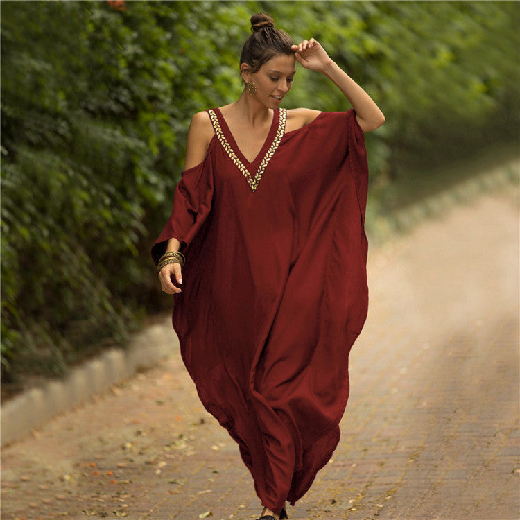 Women's Kaftan with deep V-neckline and elegant jewelry details Ivyshape