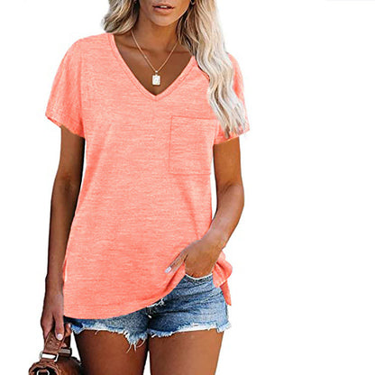 Women's V-shaped casual T-shirt with chest pocket and relaxed fit Ivyshape