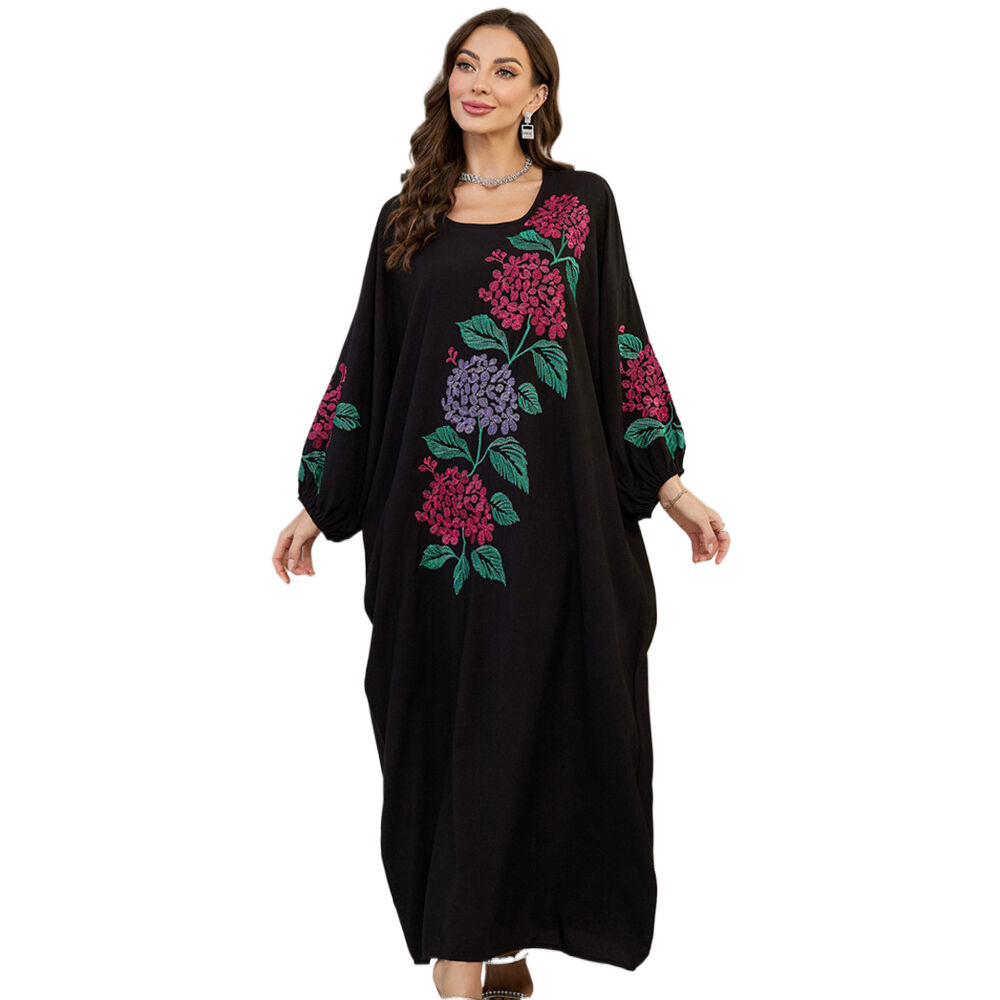 Women's Cotton Maxi Dress with Floral Embroidery Design Ivyshape