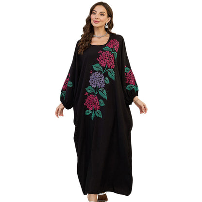 Women's Cotton Maxi Dress with Floral Embroidery Design Ivyshape